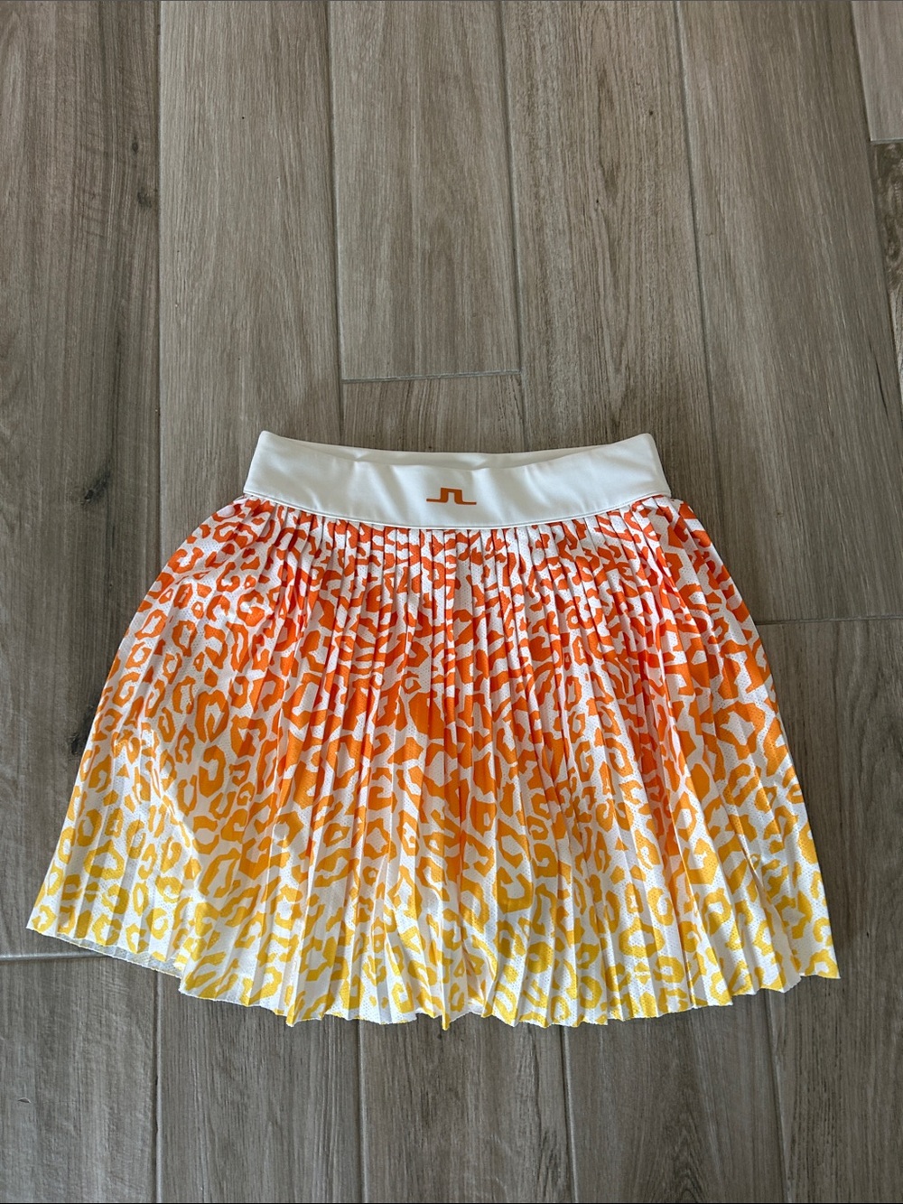 J.Lindeberg Orange & Yellow Ombre Leopard Pleated Skirt